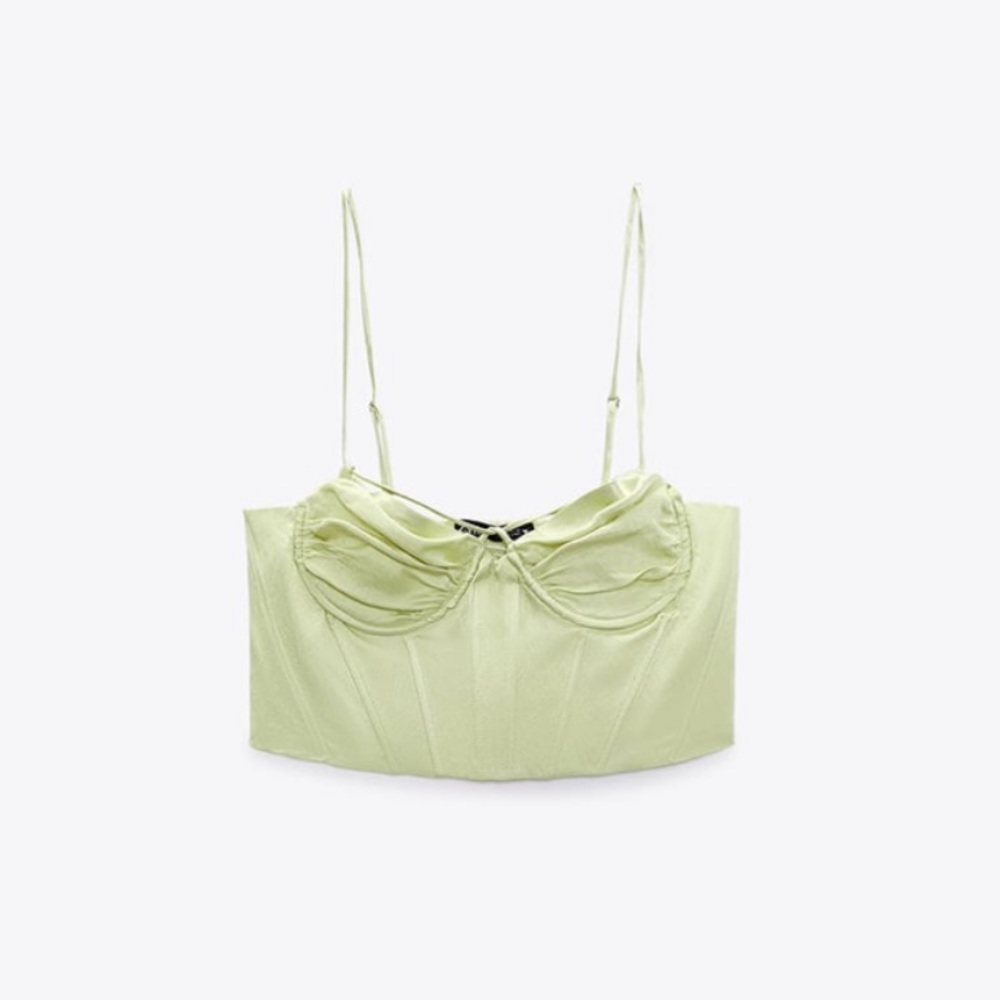 Zara satin effect bustier corset top. NWT. Lime Green. Size S.